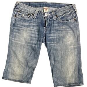 True‎ Religion Knee Length Denim Jeans Shorts Light Wash Size 28